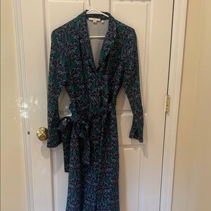 Boden Navy and Green Birds Long Sleeve Dress